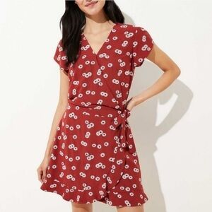 Loft Red Floral Wrap Dress Romper